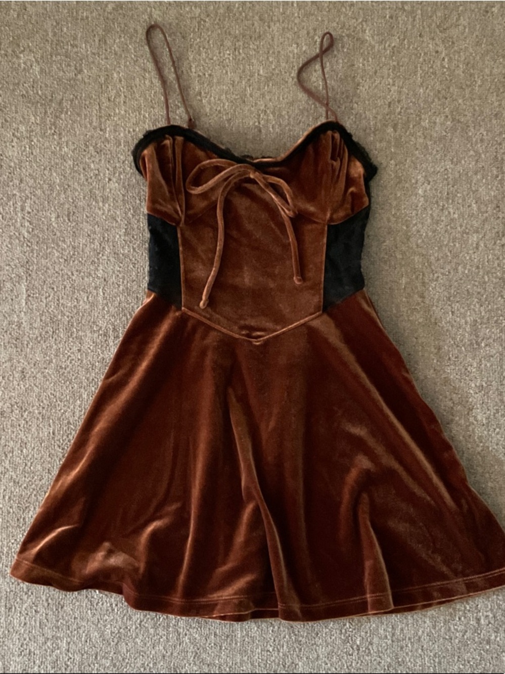 Urban Outfitters Rust Brown Velvet Mini Dress with Black Accents-XS
